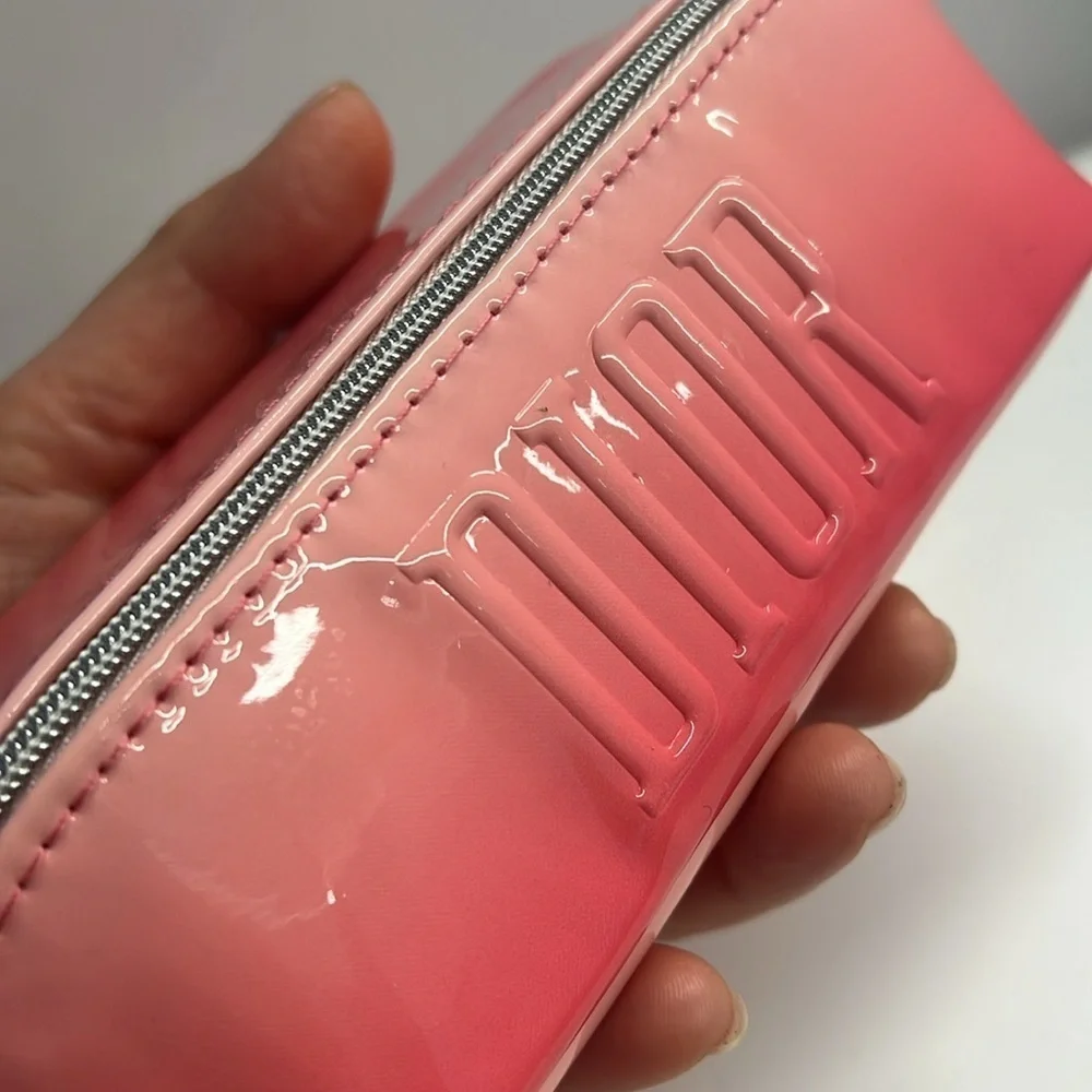Dior Pink Gradient Patent Zip Logo Clutch Pouch